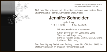 Traueranzeige von Jennifer Schneider von Eschwege