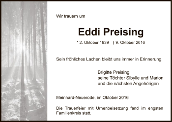 Traueranzeige von Eddi Preising von Eschwege