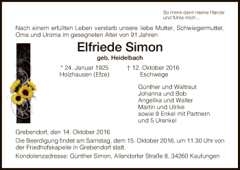 Traueranzeige von Elfriede Simon von Eschwege