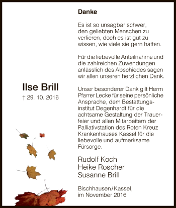 Traueranzeige von Ilse Brill von Eschwege