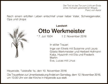 Traueranzeige von Otto Werkmeister von Eschwege