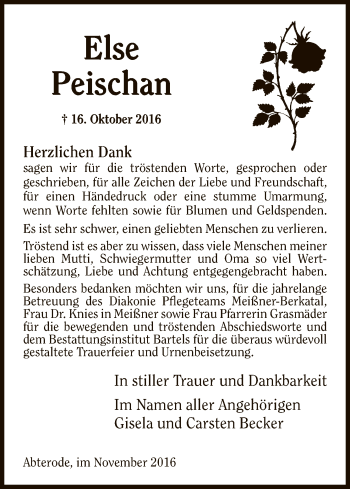 Traueranzeige von Else Peischan von Eschwege