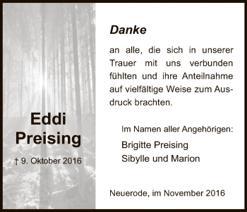 Traueranzeige von Eddi Preising von Eschwege