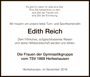 Traueranzeige von Edith Reich von Eschwege