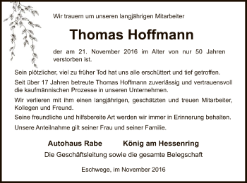 Traueranzeige von Thomas Hoffmann von Eschwege