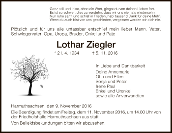 Traueranzeige von Lothar Ziegler von Eschwege