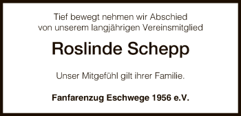 Traueranzeige von Roslinde Schepp von Eschwege