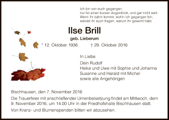 Traueranzeige von Ilse Brill von Eschwege