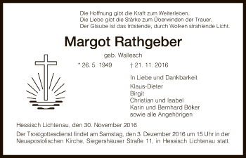 Traueranzeige von Margot Rathgeber von Eschwege