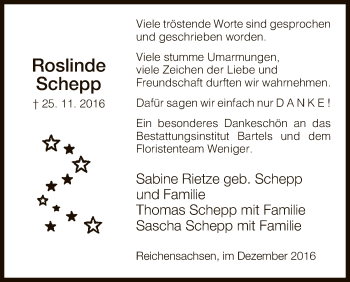 Traueranzeige von Roslinde Schepp von Eschwege