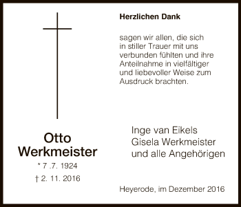 Traueranzeige von Otto Werkmeister von Eschwege