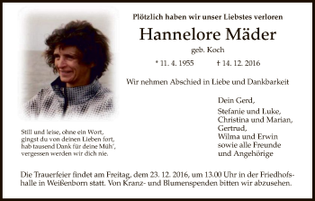 Traueranzeige von Hannelore Mäder von Eschwege