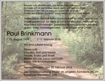 Traueranzeige von Paul Brinkmann von Eschwege