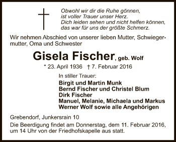 Traueranzeige von Gisela Fischer von Eschwege