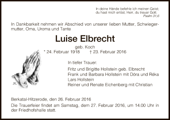 Traueranzeige von Luise Elbrecht von Eschwege