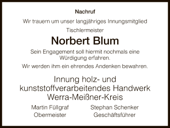 Traueranzeige von Norbert Blum von Eschwege