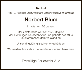 Traueranzeige von Norbert Blum von Eschwege