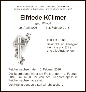 Traueranzeige von Elfriede Küllmer von Eschwege