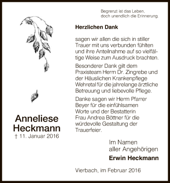 Traueranzeige von Anneliese Heckmann von Eschwege