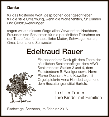 Traueranzeige von Edeltraud Rauer von Eschwege