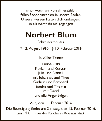 Traueranzeige von Norbert Blum von Eschwege