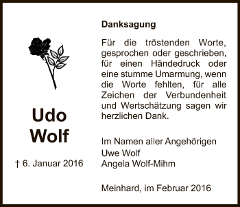 Traueranzeige von Udo Wolf von Eschwege