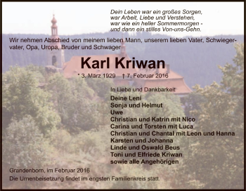 Traueranzeige von Karl Kriwan von Eschwege