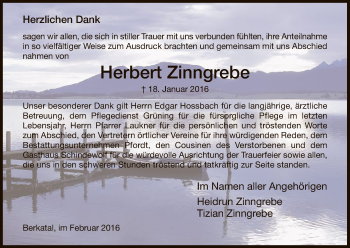 Traueranzeige von Herbert Zinngrebe von Eschwege