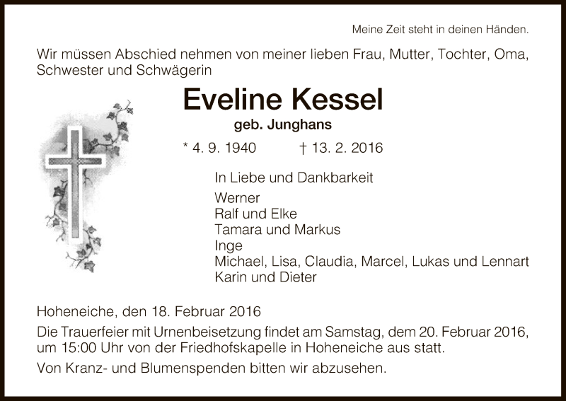 Traueranzeigen von Eveline Kessel trauer.werra rundschau.de