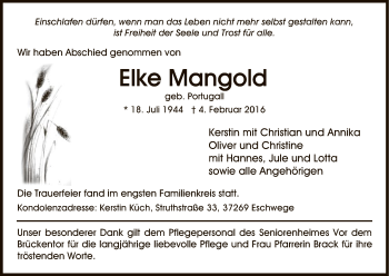 Traueranzeige von Elke Mangold von Eschwege
