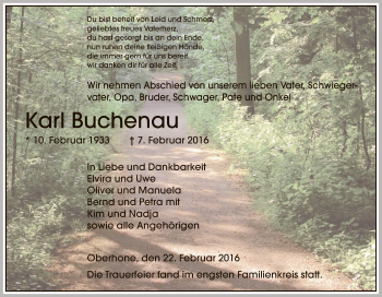 Traueranzeige von Karl Buchenau von Eschwege
