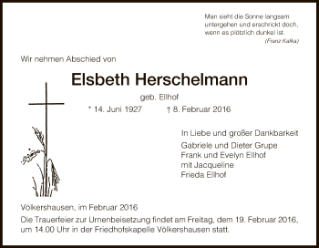 Traueranzeige von Elsbeth Herschelmann von Eschwege