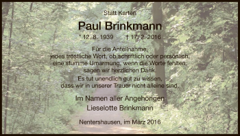 Traueranzeige von Paul Brinkmann von Eschwege