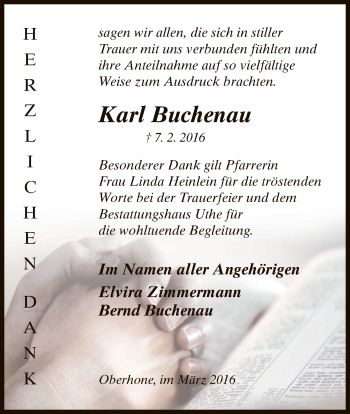 Traueranzeige von Karl Buchenau von Eschwege