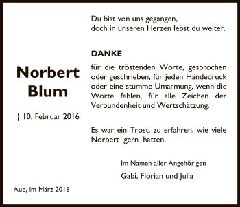 Traueranzeige von Norbert Blum von Eschwege