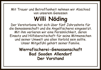 Traueranzeige von Willi Nöding von Eschwege