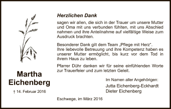 Traueranzeige von Martha Eichenberg von Eschwege