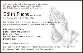 Traueranzeige von Edith Fuchs von Eschwege