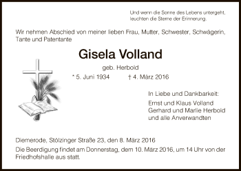 Traueranzeige von Gisela Volland von Eschwege