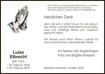 Traueranzeige von Luise Elbrecht von Eschwege