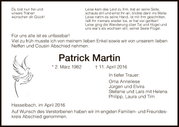 Traueranzeige von Patrick Martin von Eschwege