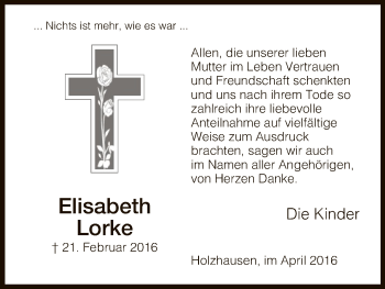 Traueranzeige von Elisabeth Lorke von Eschwege