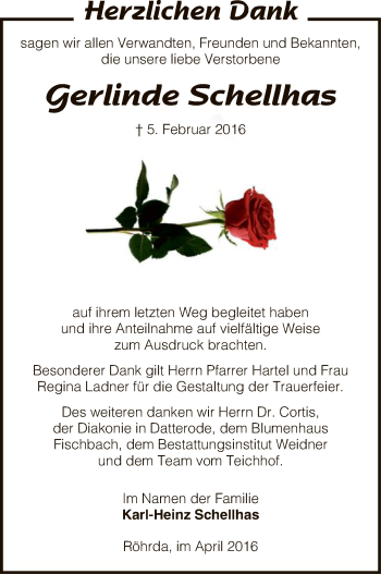 Traueranzeige von Gerlinde Schellhas von Eschwege
