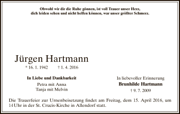 Traueranzeige von Jürgen Hartmann von Eschwege