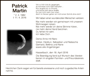 Traueranzeige von Patrick Martin von Eschwege