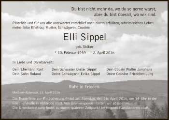 Traueranzeige von Elli Sippel von Eschwege