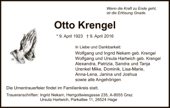 Traueranzeige von Otto Krengel von Eschwege