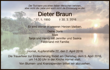 Traueranzeige von Dieter Braun von Eschwege