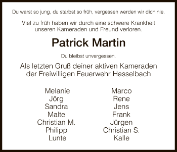 Traueranzeige von Patrick Martin von Eschwege