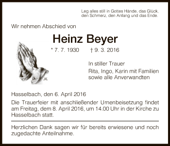 Traueranzeige von Heinz Beyer von Eschwege